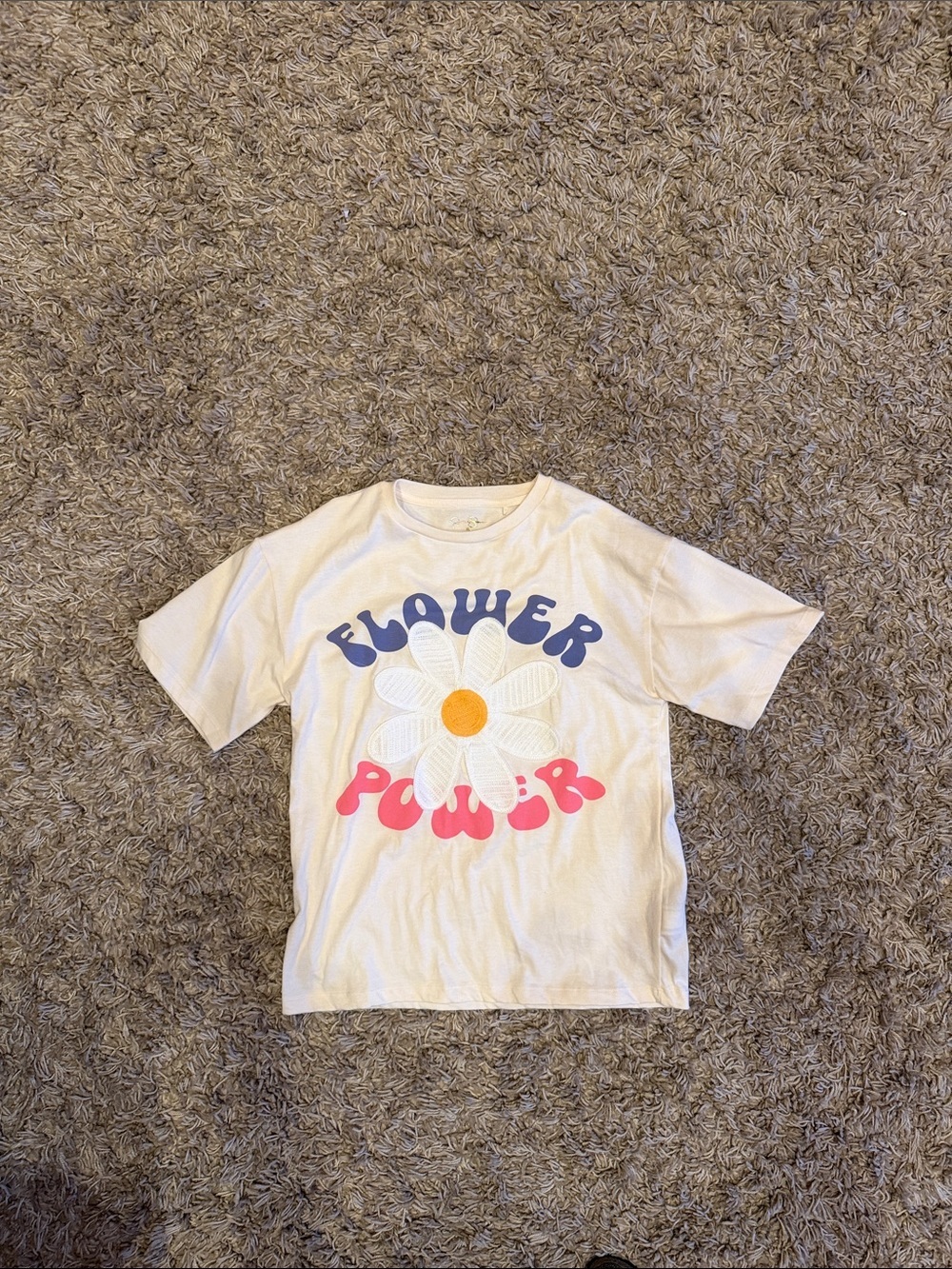 Jessica Simpson Cream Graphic 'Flower Power' Tee with Blue and Pink Lettering